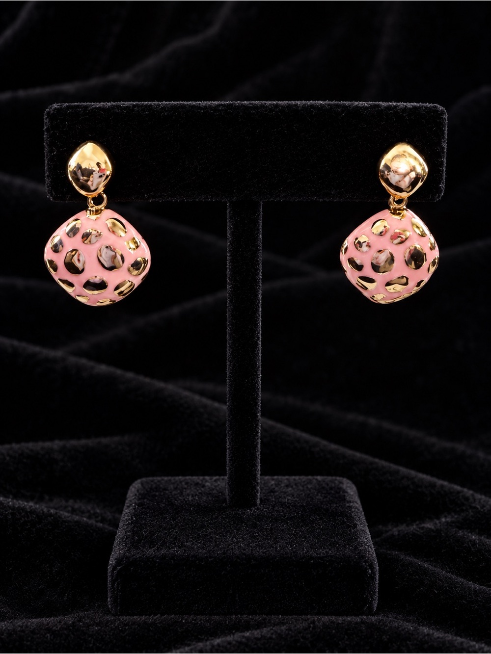 Gold & Pink Stainless Steel Drop Earrings